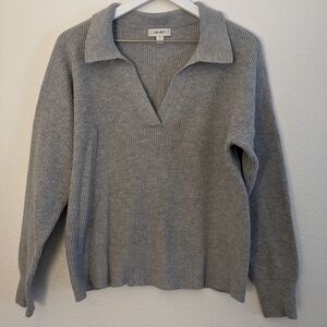 Gray Cotton V Neck Sweater - M